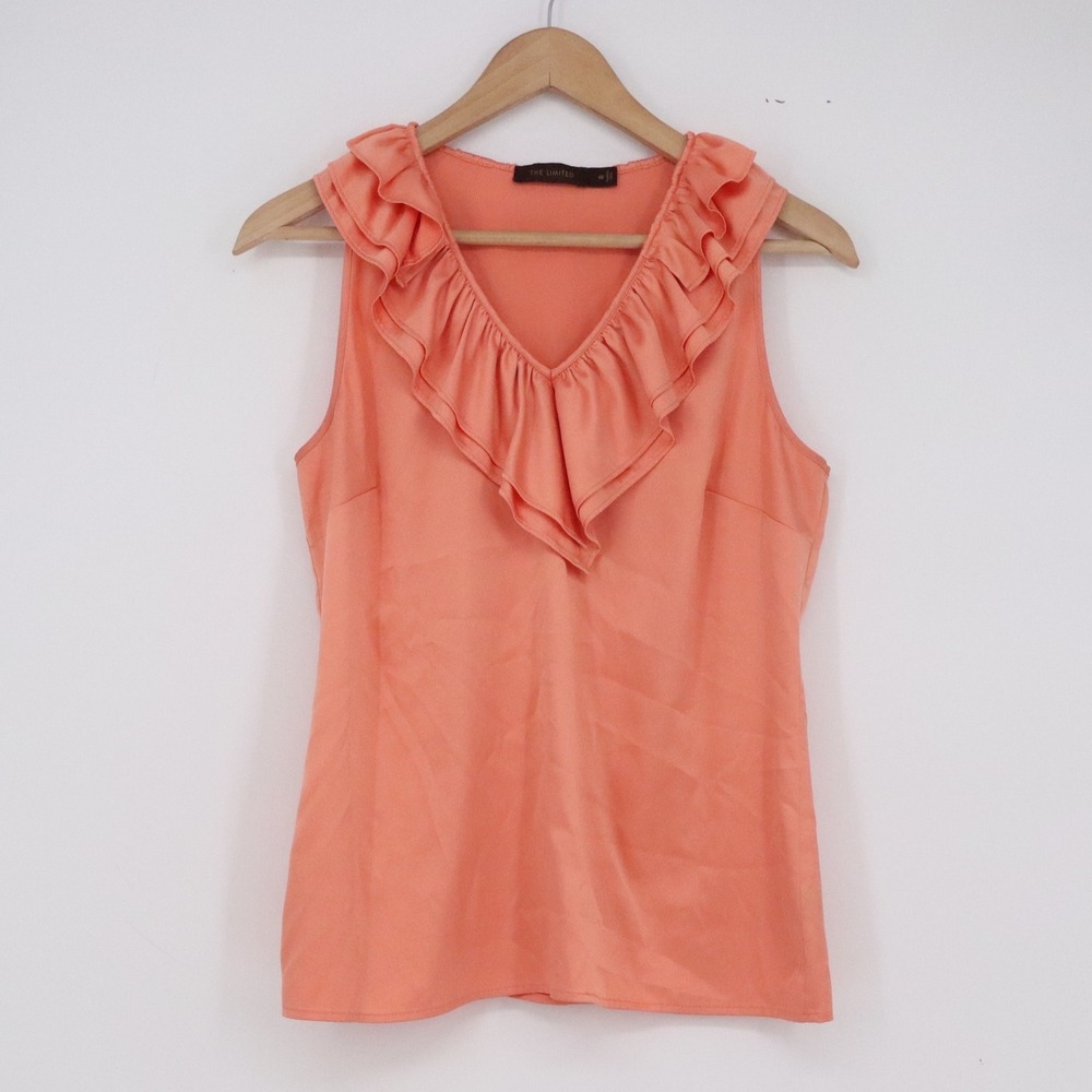The Limited Blouse Womens XS Ruffle V-Neck Coral Sleeveless Stretch Excellent